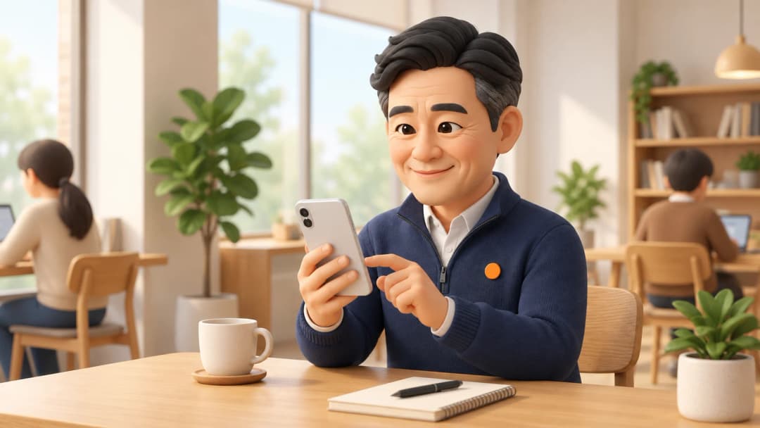 앱을 확인하는 포커스팟 캐릭터