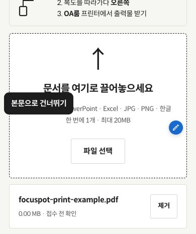 출력 옵션과 프린터로 보내기 버튼